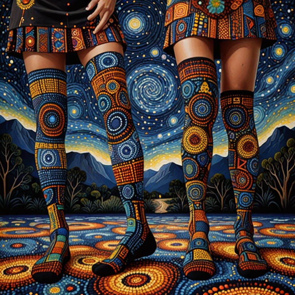Runway Models Showcase Aboriginal Dot Art Socks