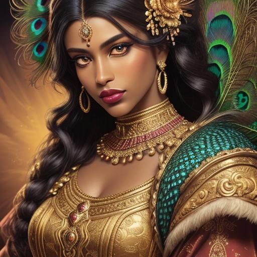 Baroque Portrait of Woman with Peacock Feathers