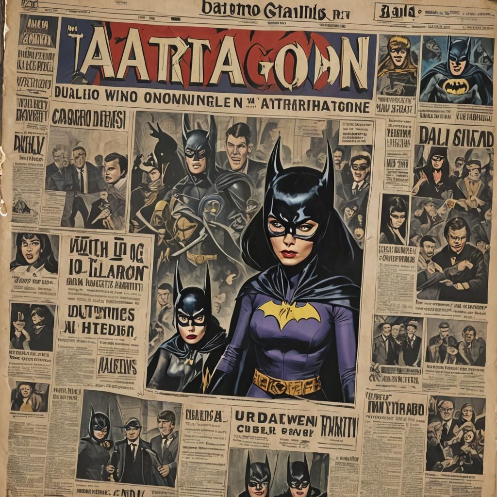 Tabloid Newspaper Headline with Batgirl, Detailed Matte Pain...