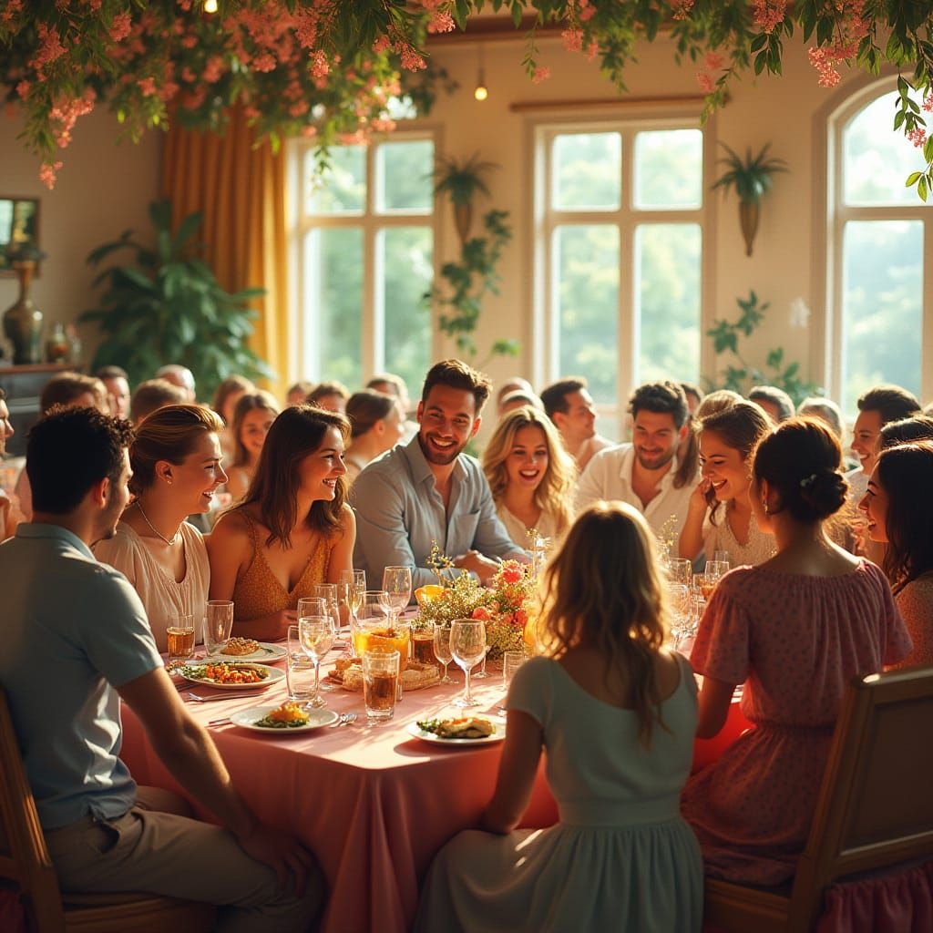 Elegant Family Soiree in Warm, Vibrant Colors