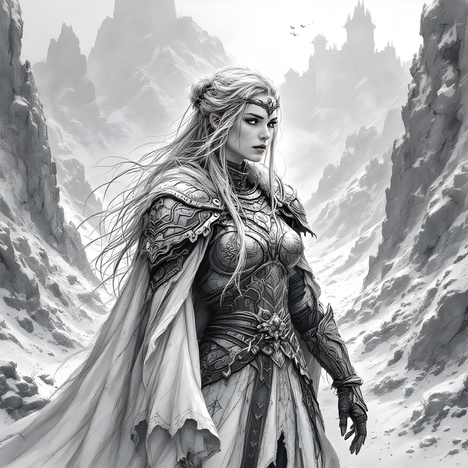 Norse Goddess Sketch in Modern Portrait Style