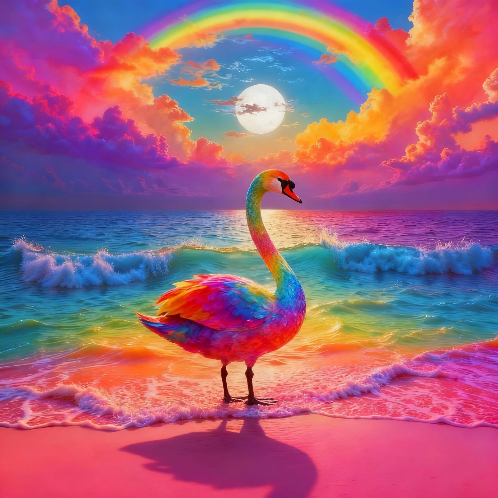 Colorful Rainbow Swan Art