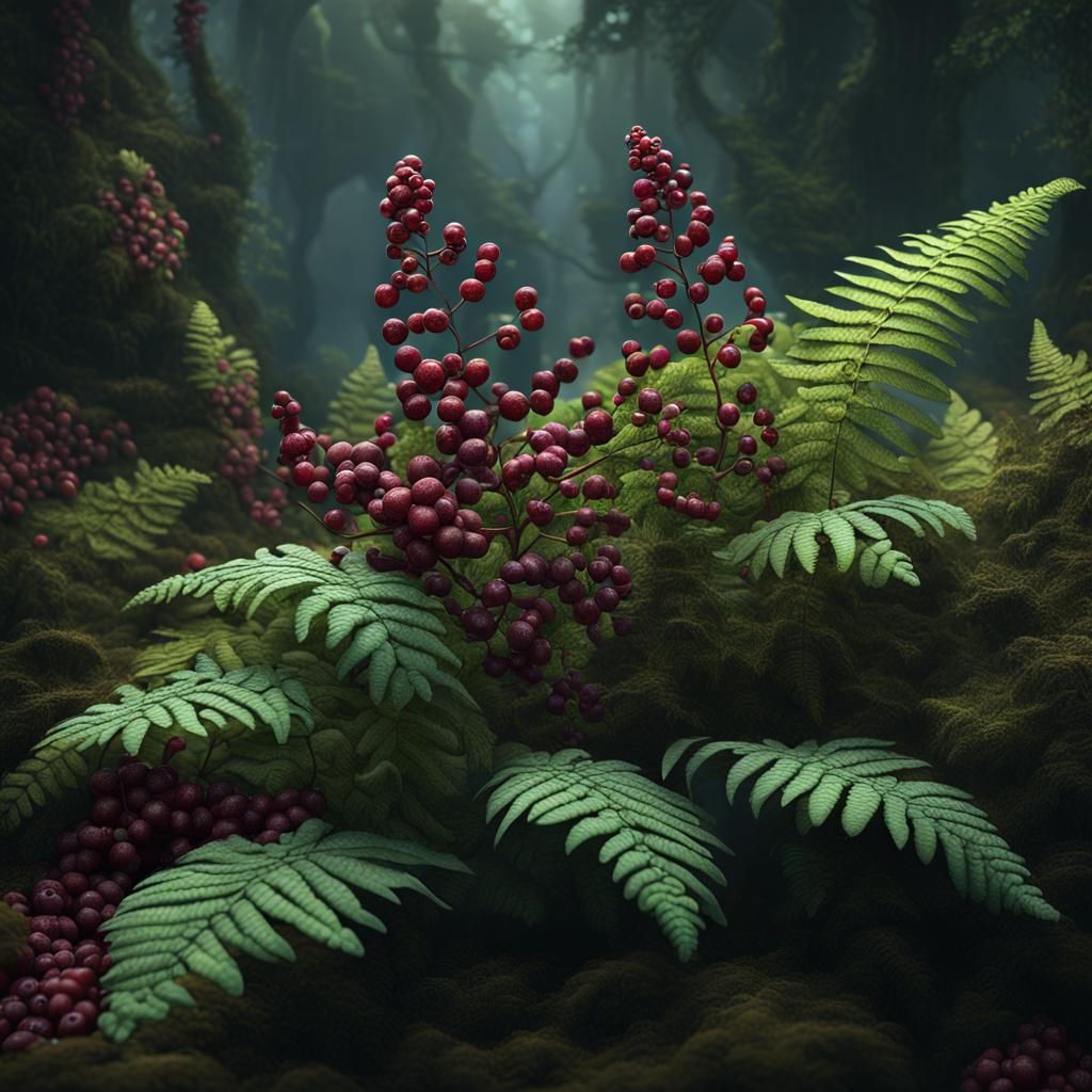 Detailed Fern Berries Matte Painting