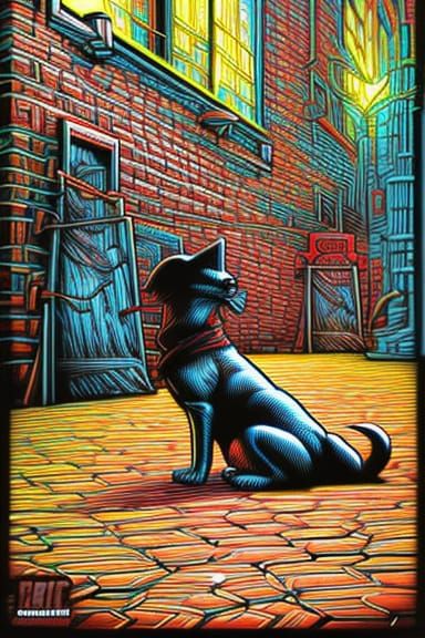 Friendly Pets Hanging Out in Comic Book Style