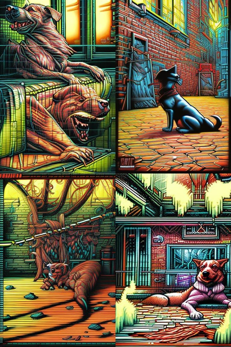 Friendly Pets Hanging Out: Realistic Comic Book Art