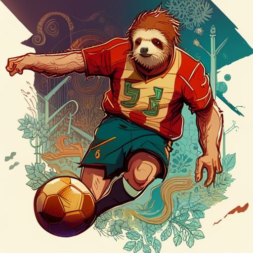 Sloths Playing Soccer in Luminous Colors