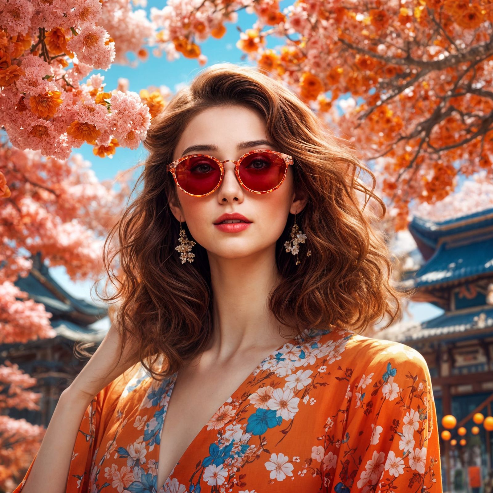 Upbeat Geisha Girl Embarks on a Vibrant Adventure in Ancient...