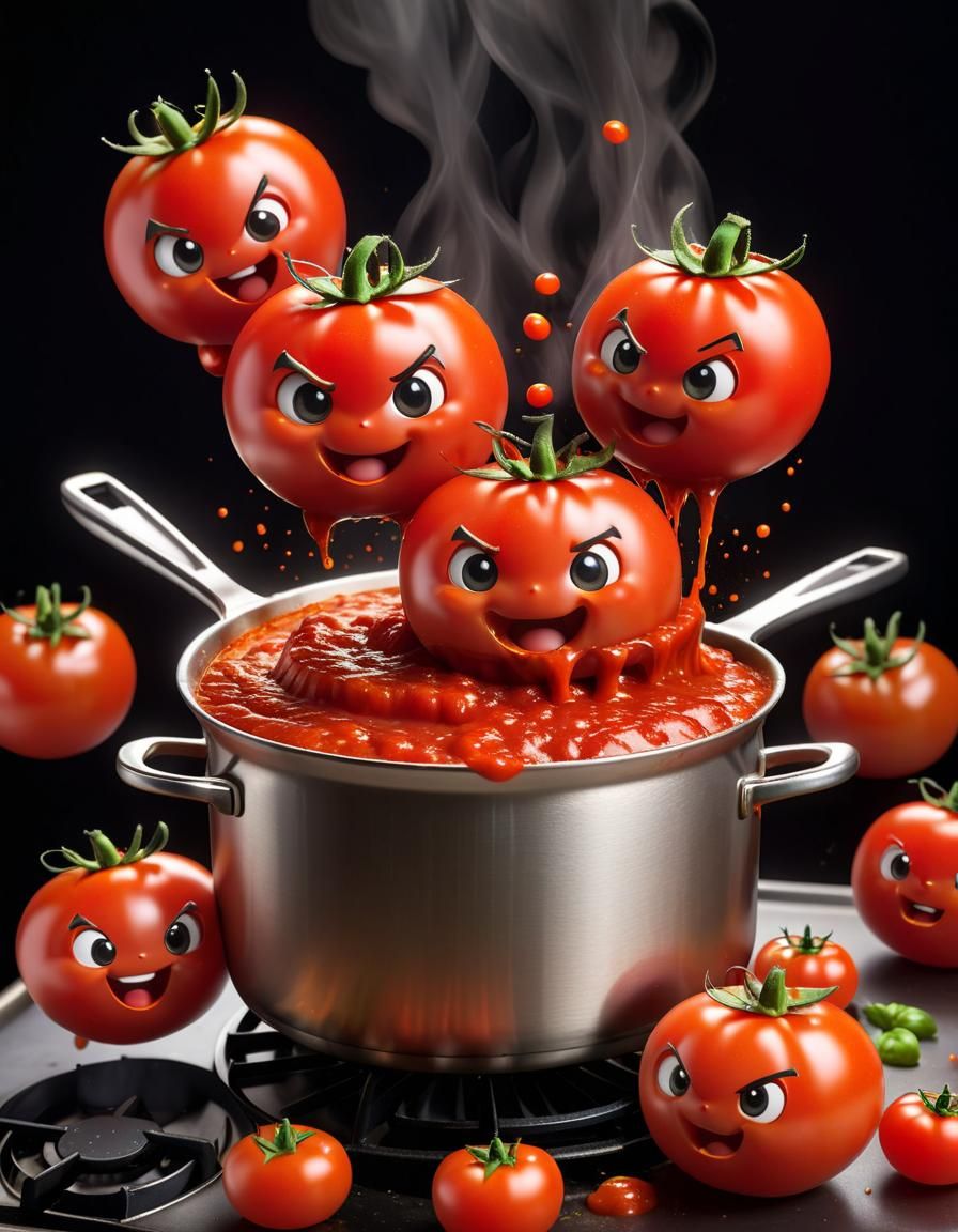 Tomatoes Jumping Into the Sauce