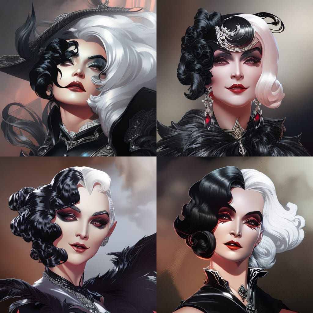 Cruella De Vil Portrait in Hyperdetailed Style