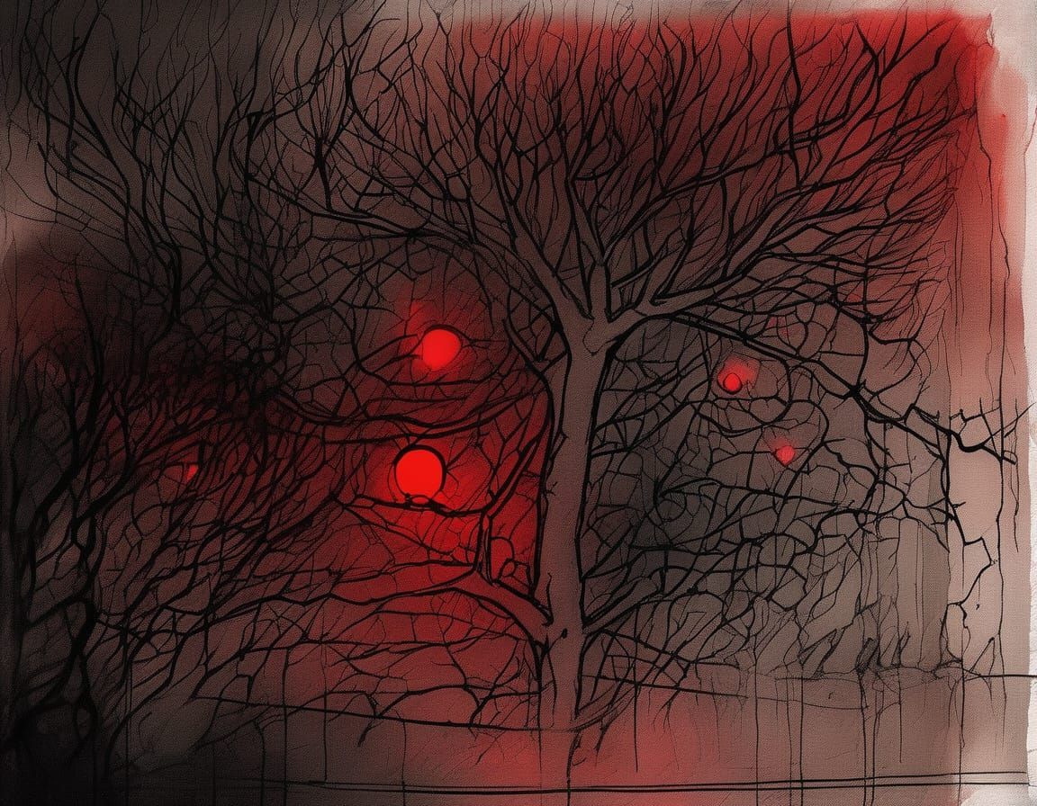 Eerie Dark Fantasy Sketch with Red Glow