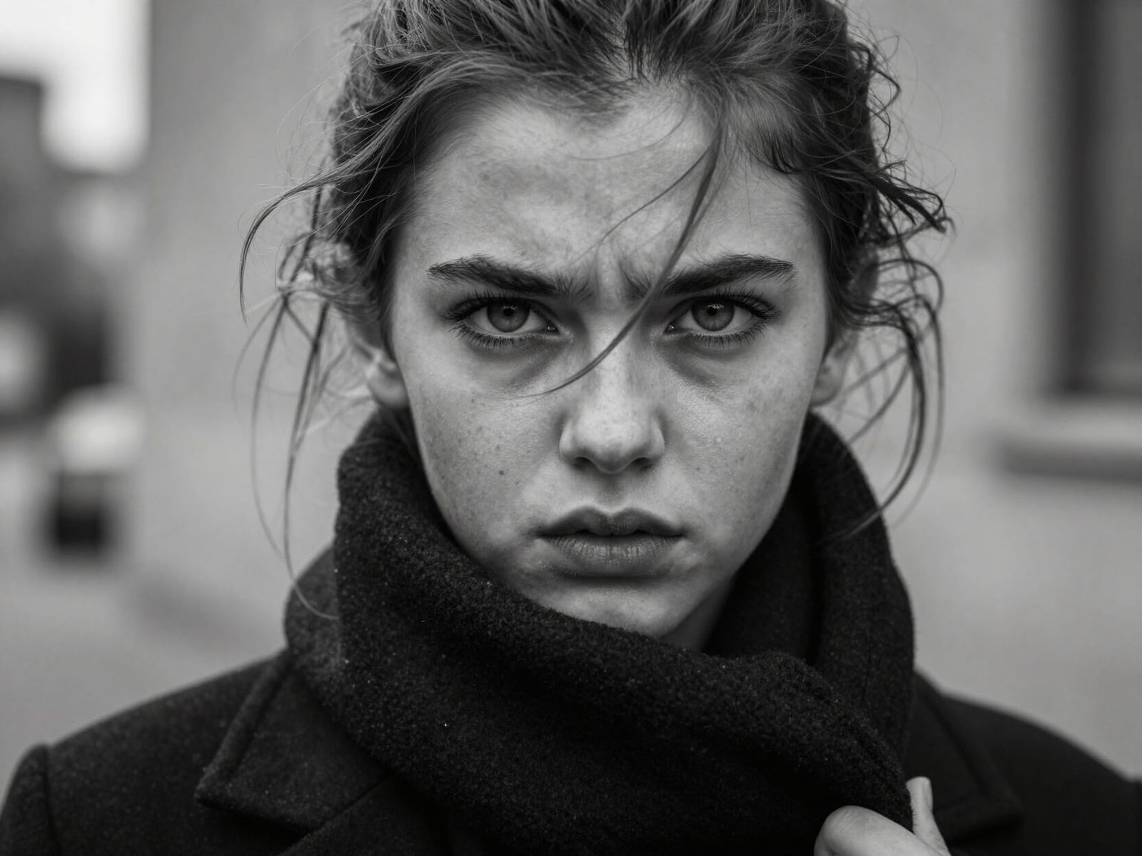 Fierce Girl Portrait in High Contrast Black & White