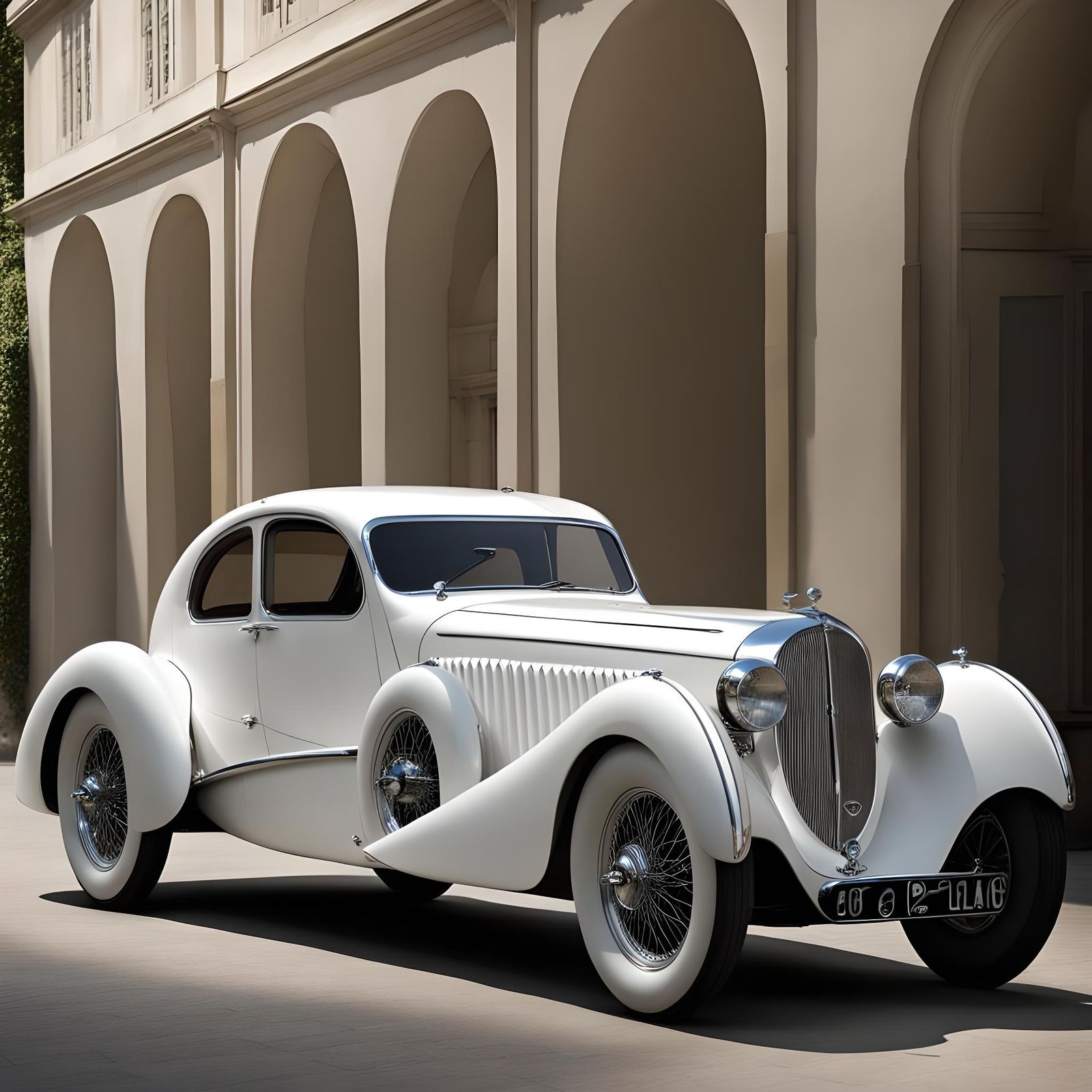Aerodynamic White Car in Talbot Lago Style