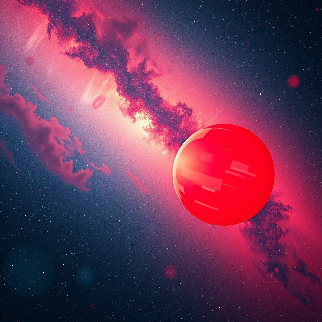 Vibrant Red Orb in Starry Sky, Digital Art