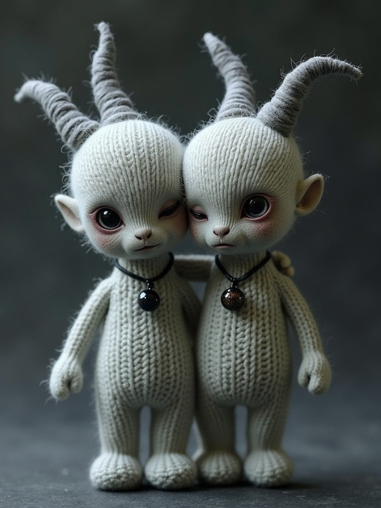 Mystical Knitted Creature with Polymer Clay Faces