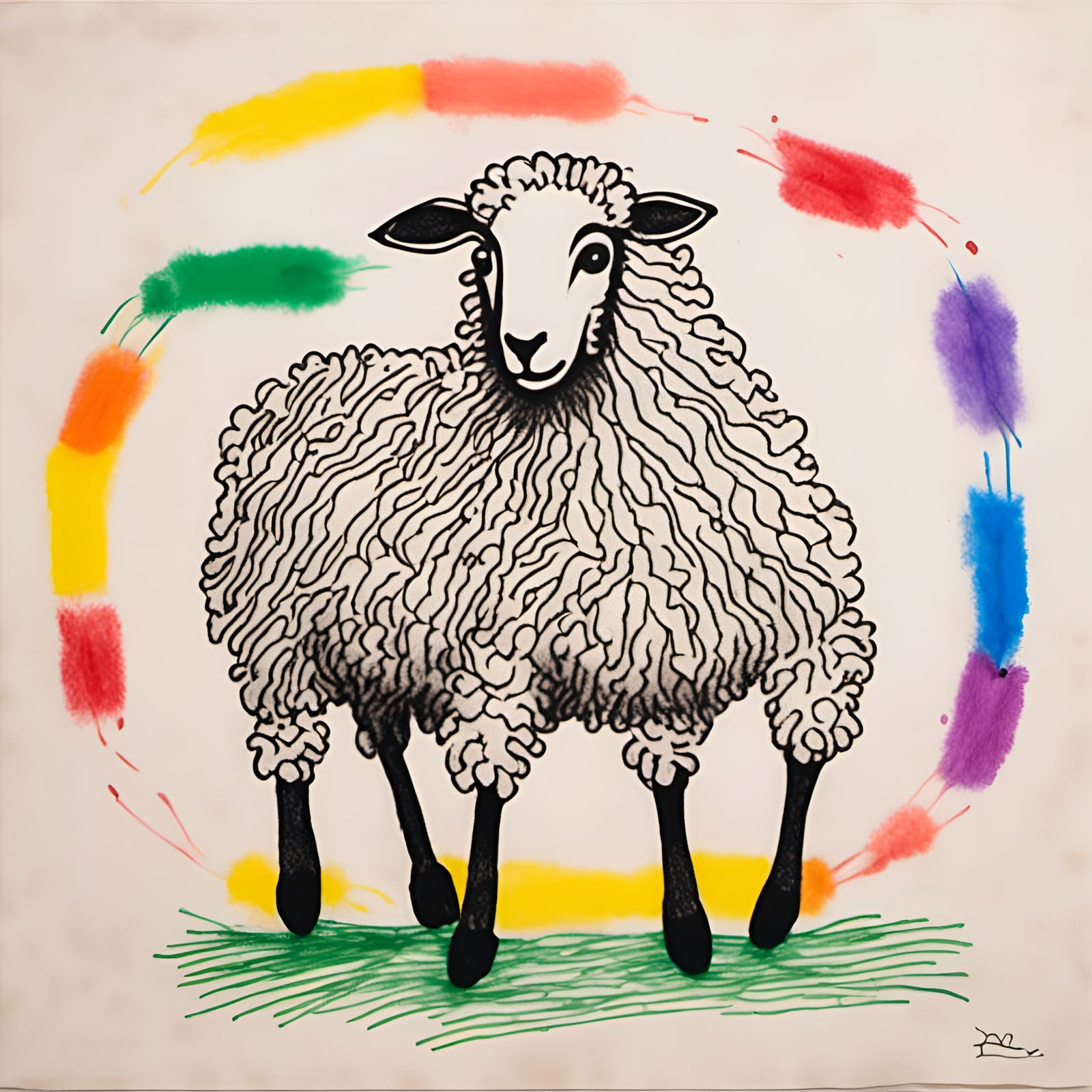 Simple Colorful Crayon Drawing of a Sheep