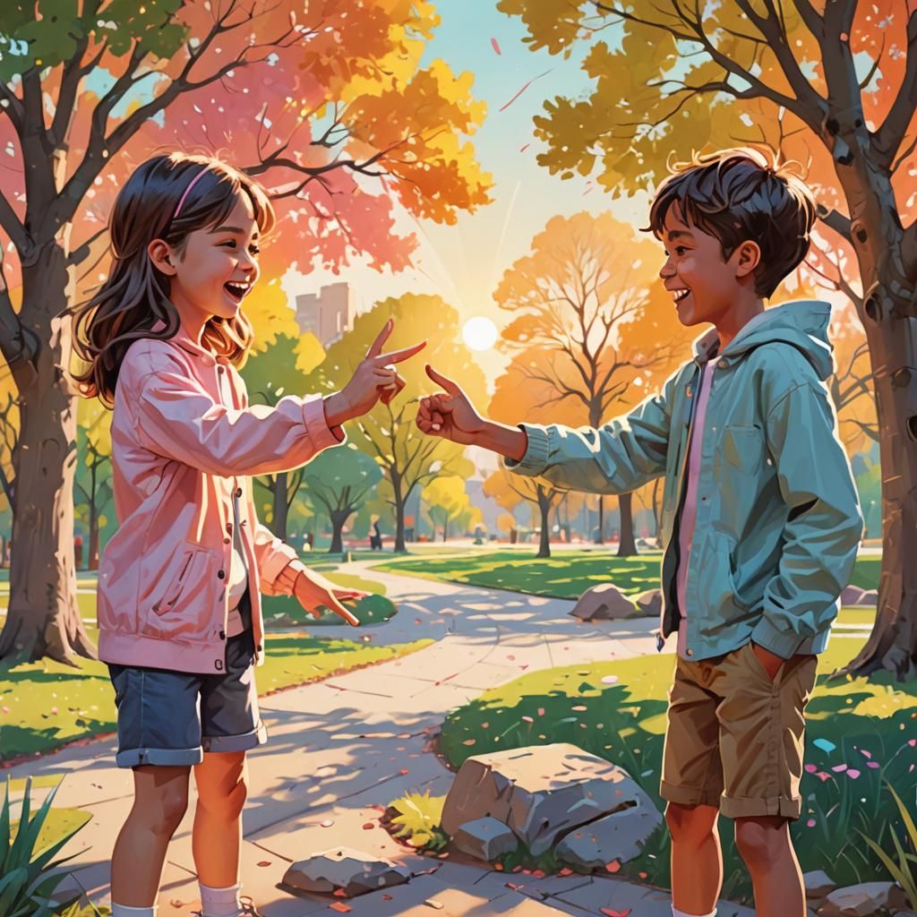 Children Play Rock Paper Scissors: Vivid Digital Art