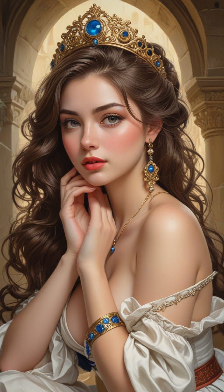 Fantasy Pinup Women in Early Baroque Castle