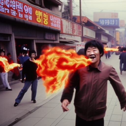 Fiery Seoul Street Performer in 1980s Style