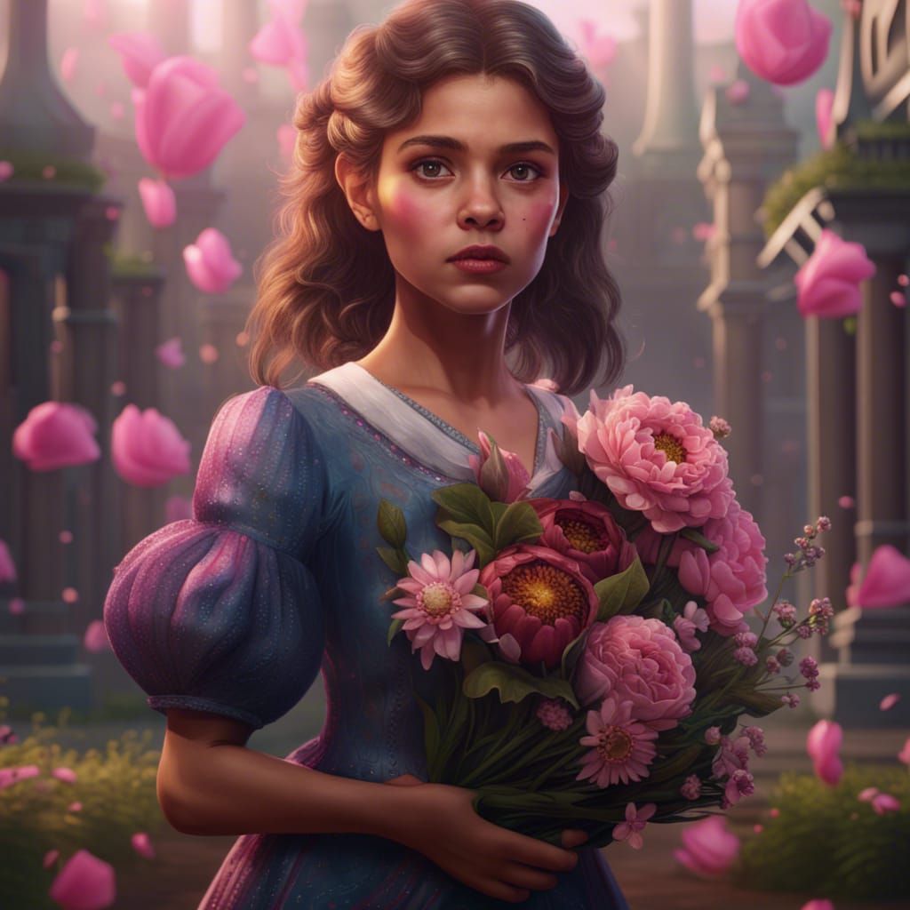 Girl with Flowers: Detailed Fantasy Art