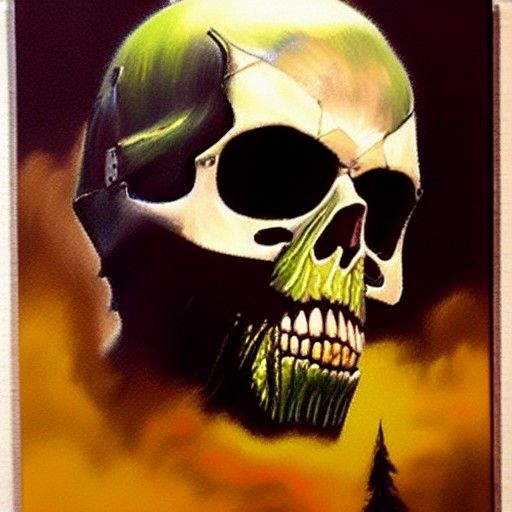 Inferno: Green Flames in Oil Painting Style