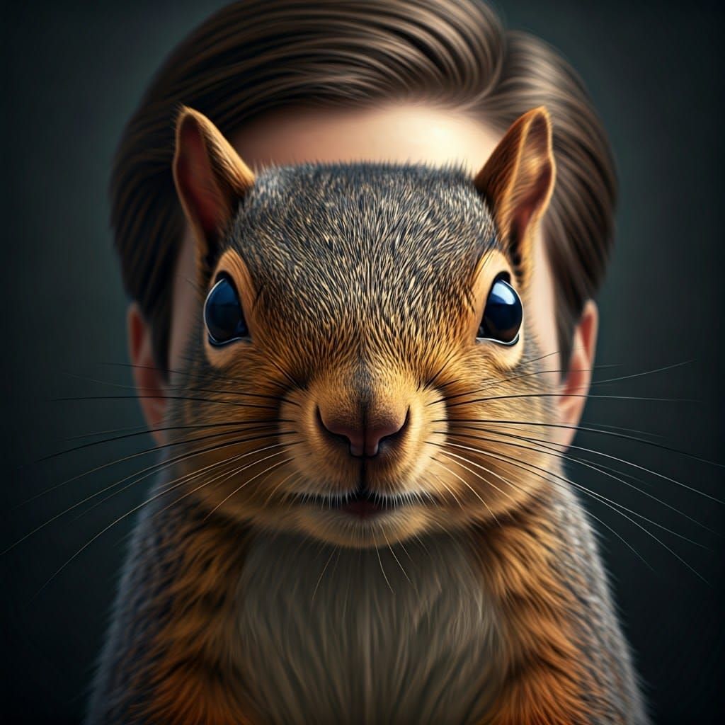 Human Face Transforms into Squirrel Portrait