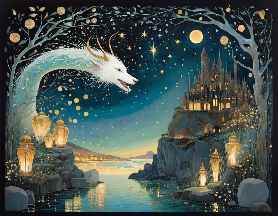 Mystical Dragon's Lair Filled With Magic and Starlight