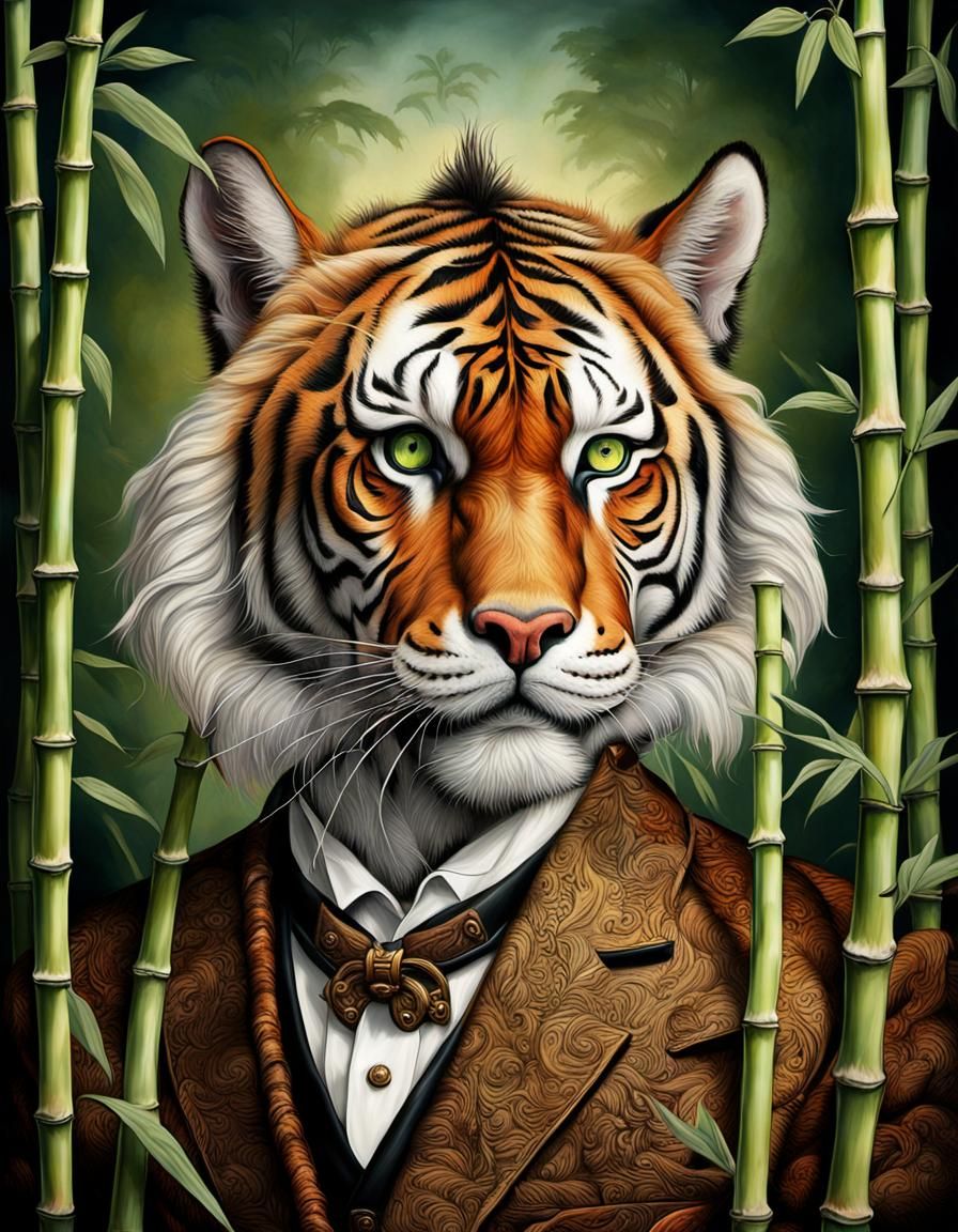 Tiger Unicorn with Bamboo in Gothic Style