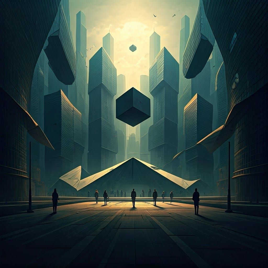 Surreal Origami Cityscape in Geometric Harmony