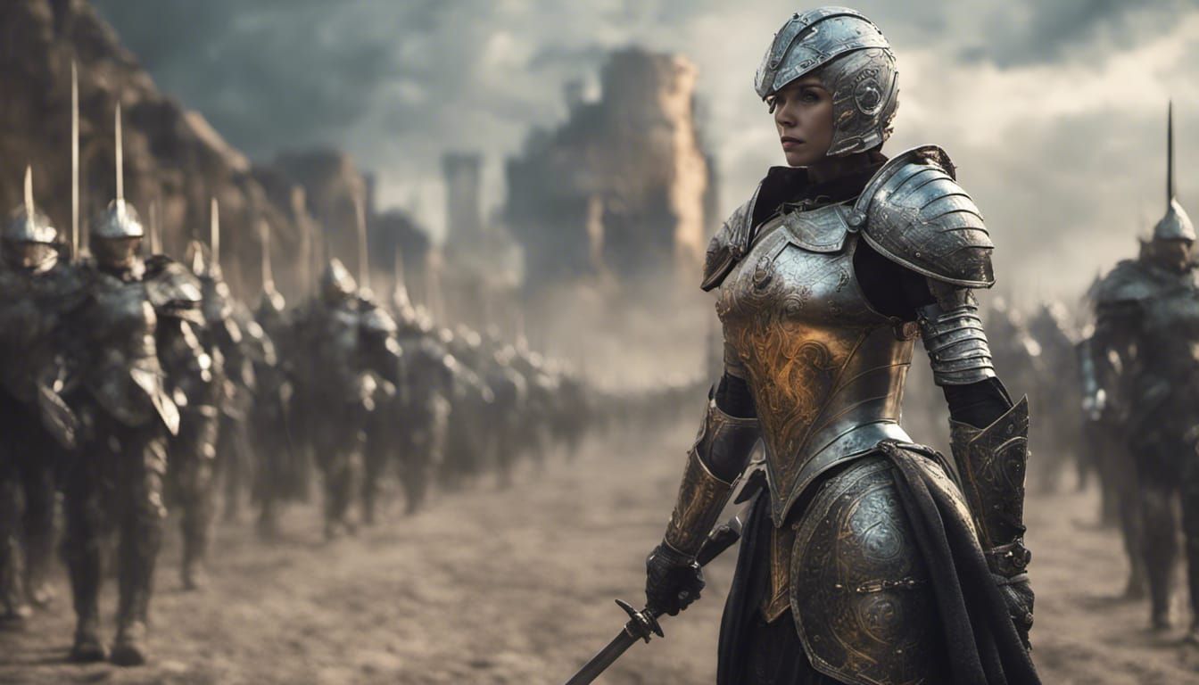 Cyber Woman Warrior Confronts Approaching Army