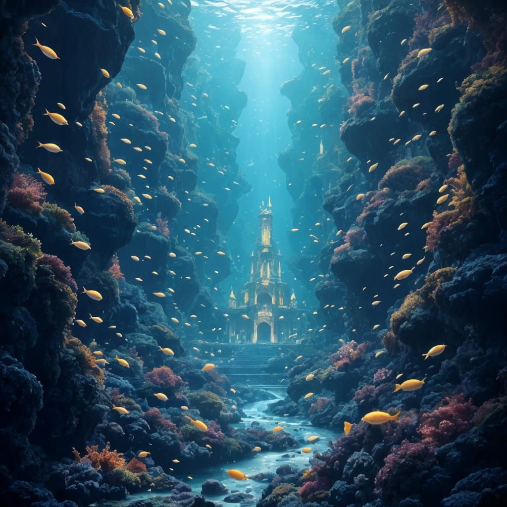 Underwater City with Coral, a Digital Painting