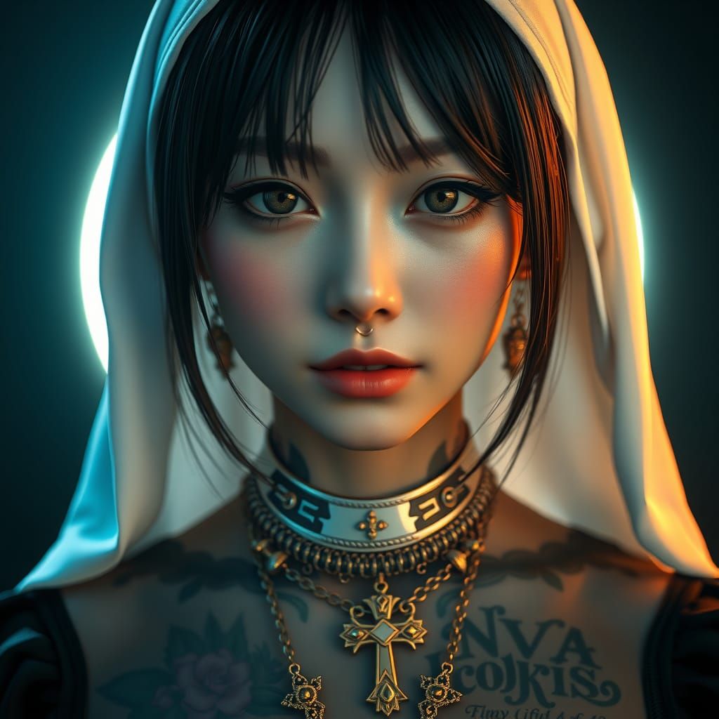 Gothic Nun Portrait in Digital Art Style