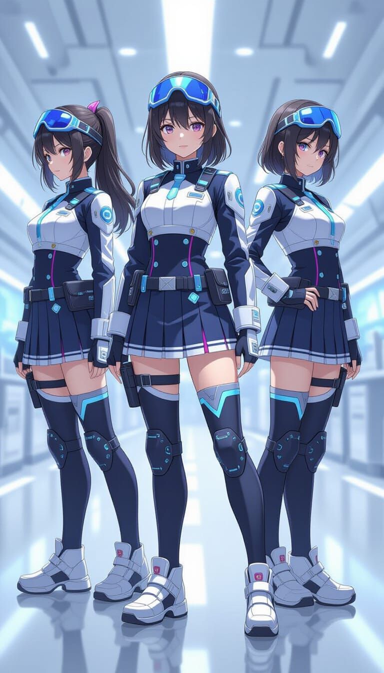 Futuristic School Uniforms on Space Station in Anime Style