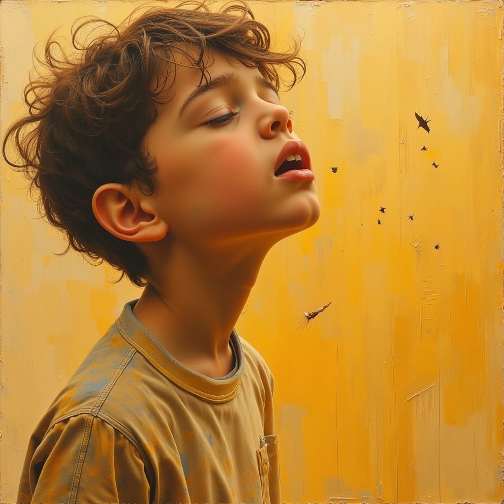Boy in Whimsical Oil Painting