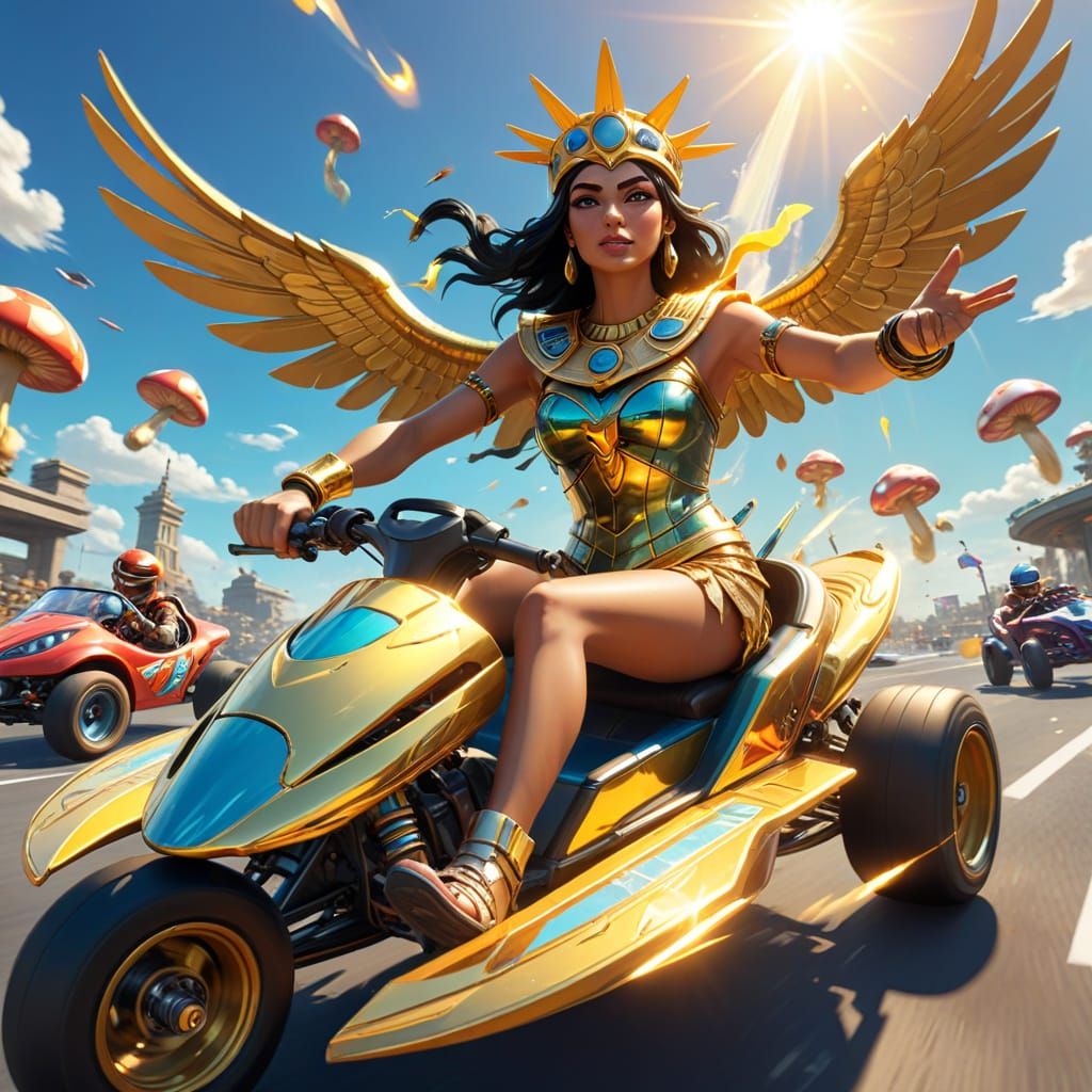 Goddess Isis Races as Lady Liberty in Mario Kart