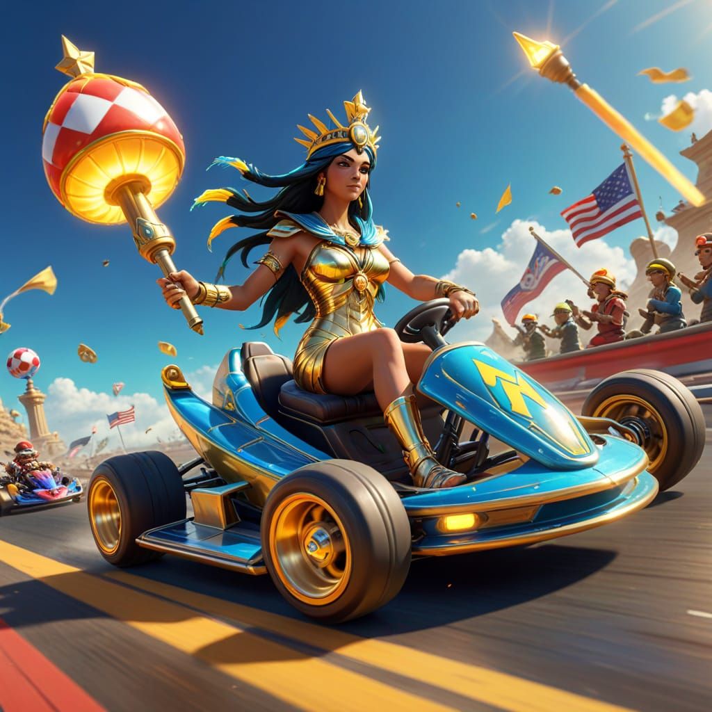 Goddess Isis Races in Mario Kart: Digital Art