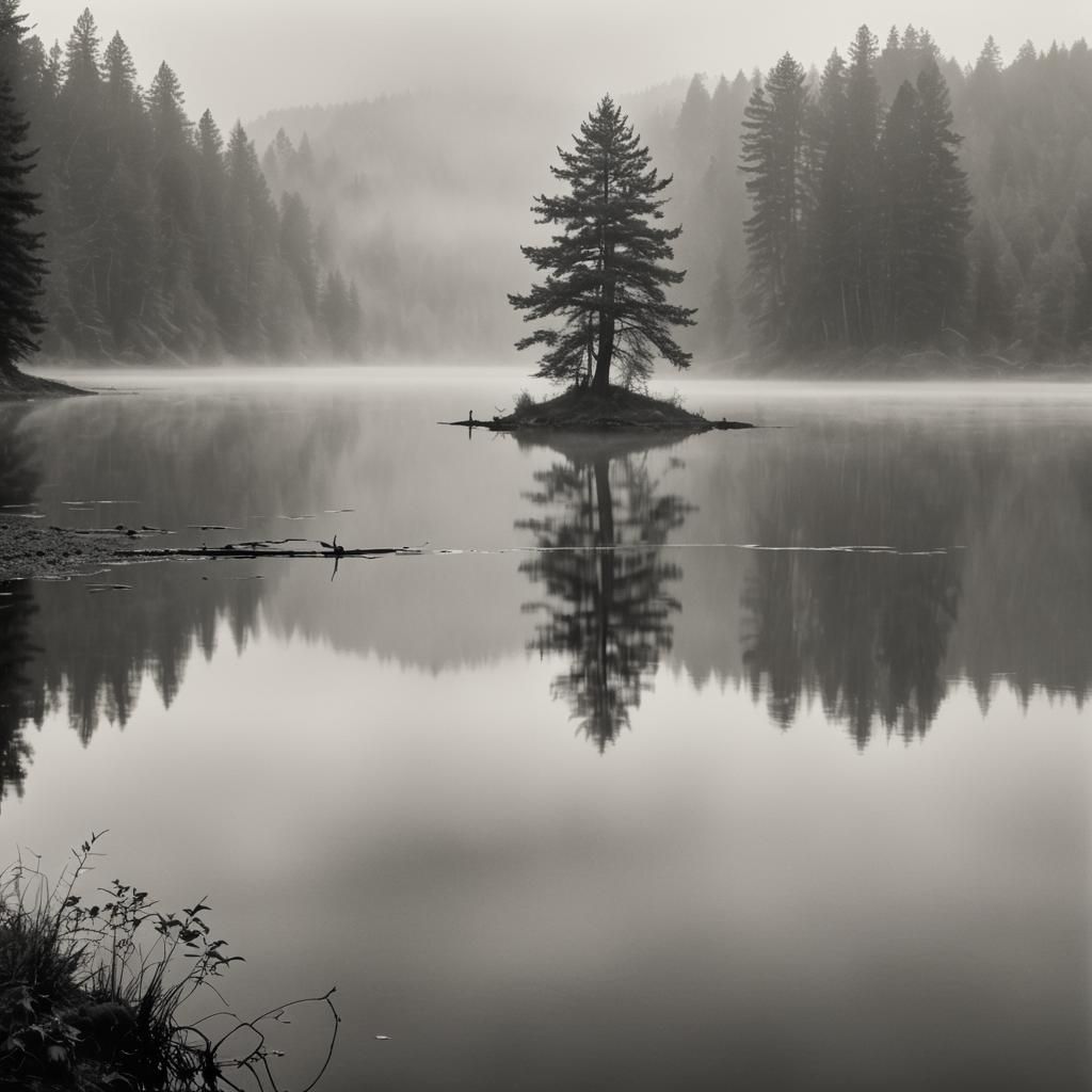 Monochrome Lake Figure: Fine Art Photography