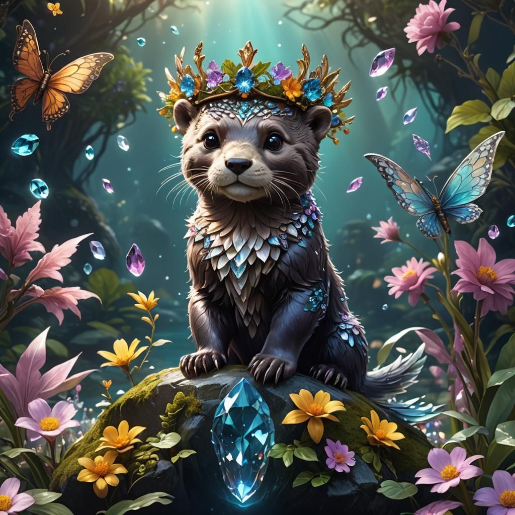Crystal Otter with Fairy Wings and Crown