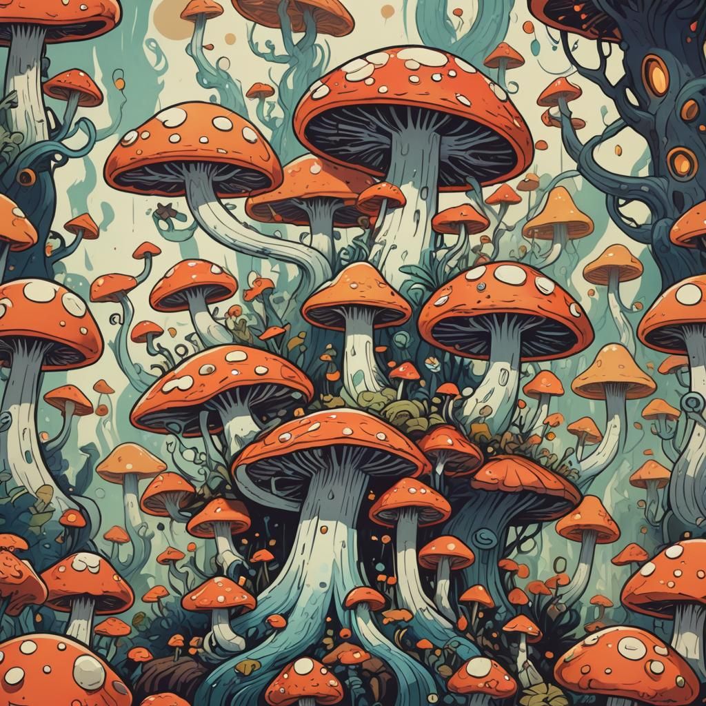 Mushroom Princess in Rubber Hose Art Nouveau Style