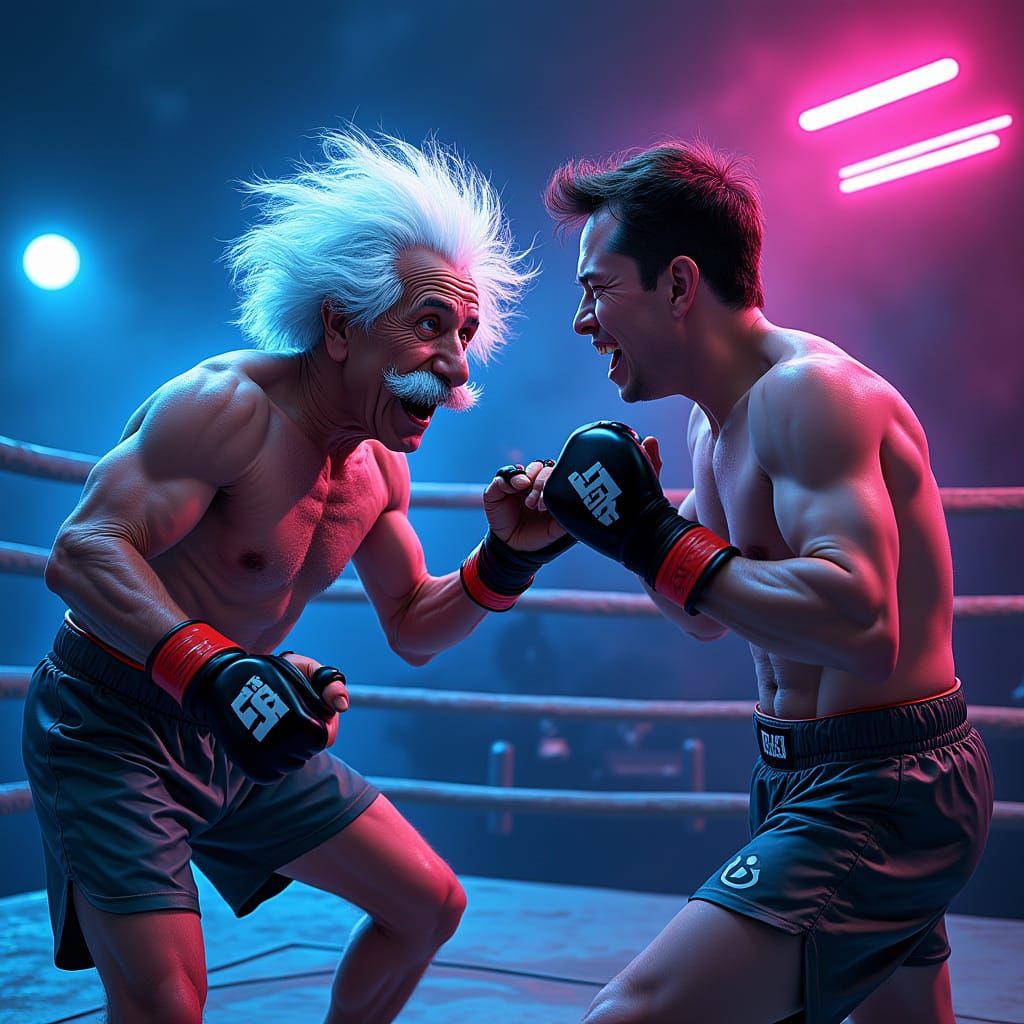 Einstein vs. Elon Musk MMA Duel in Neon Arena