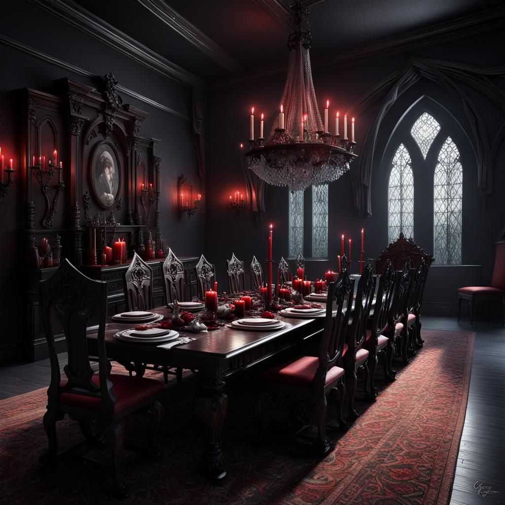 Gothic Vampire Dining Room in Dark Fantasy Style