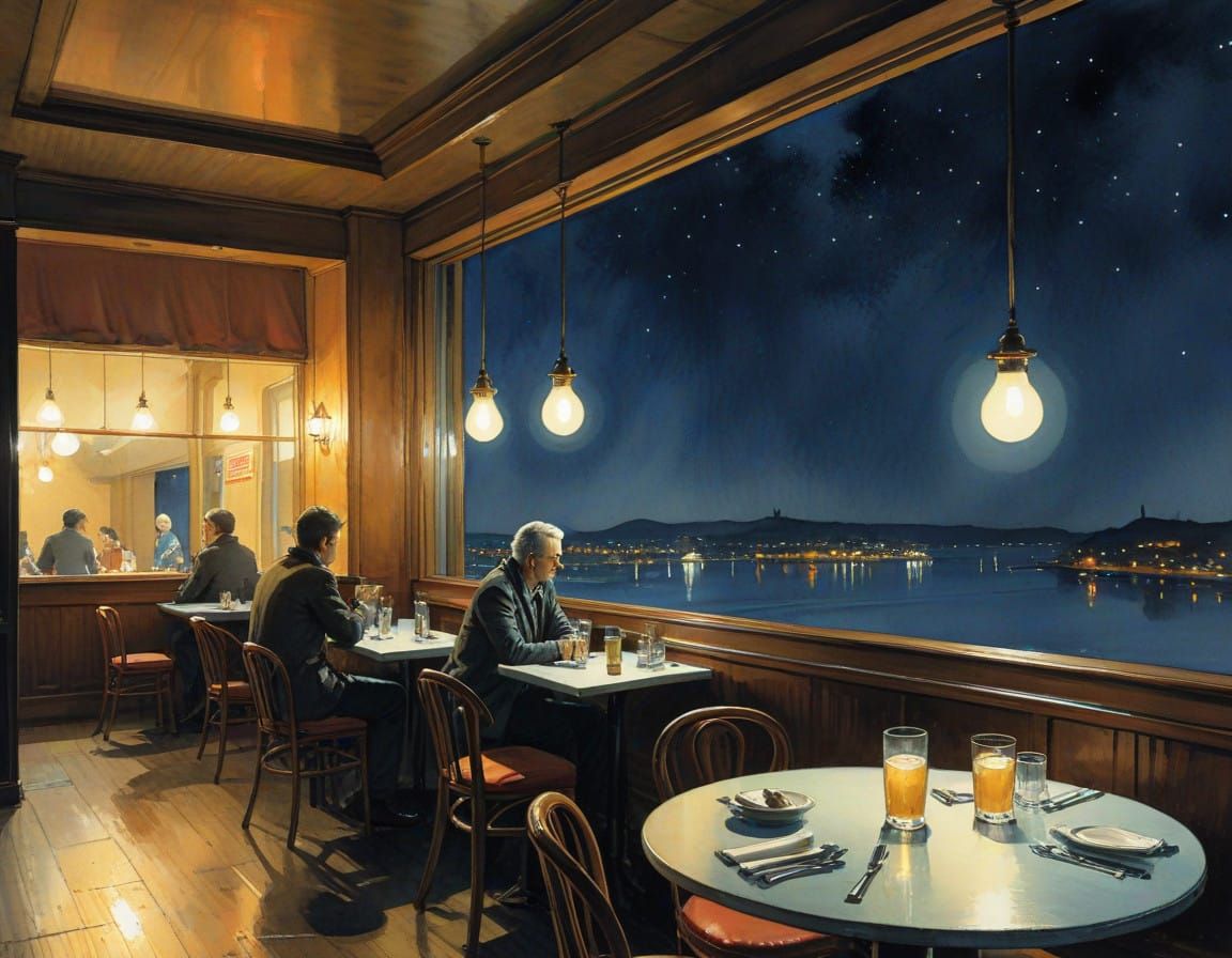 Whimsical Night Scene in Watercolor, Inspired by Wyeth