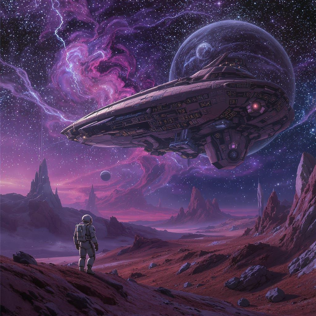 Retro Sci-Fi Astronaut on Alien Planet