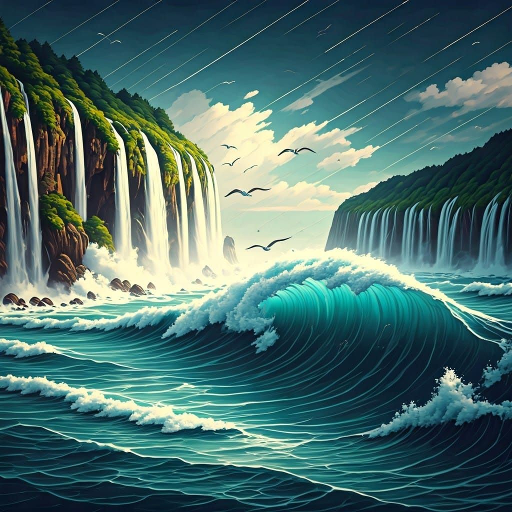 Vibrant Stormy Seascape in Anime Style