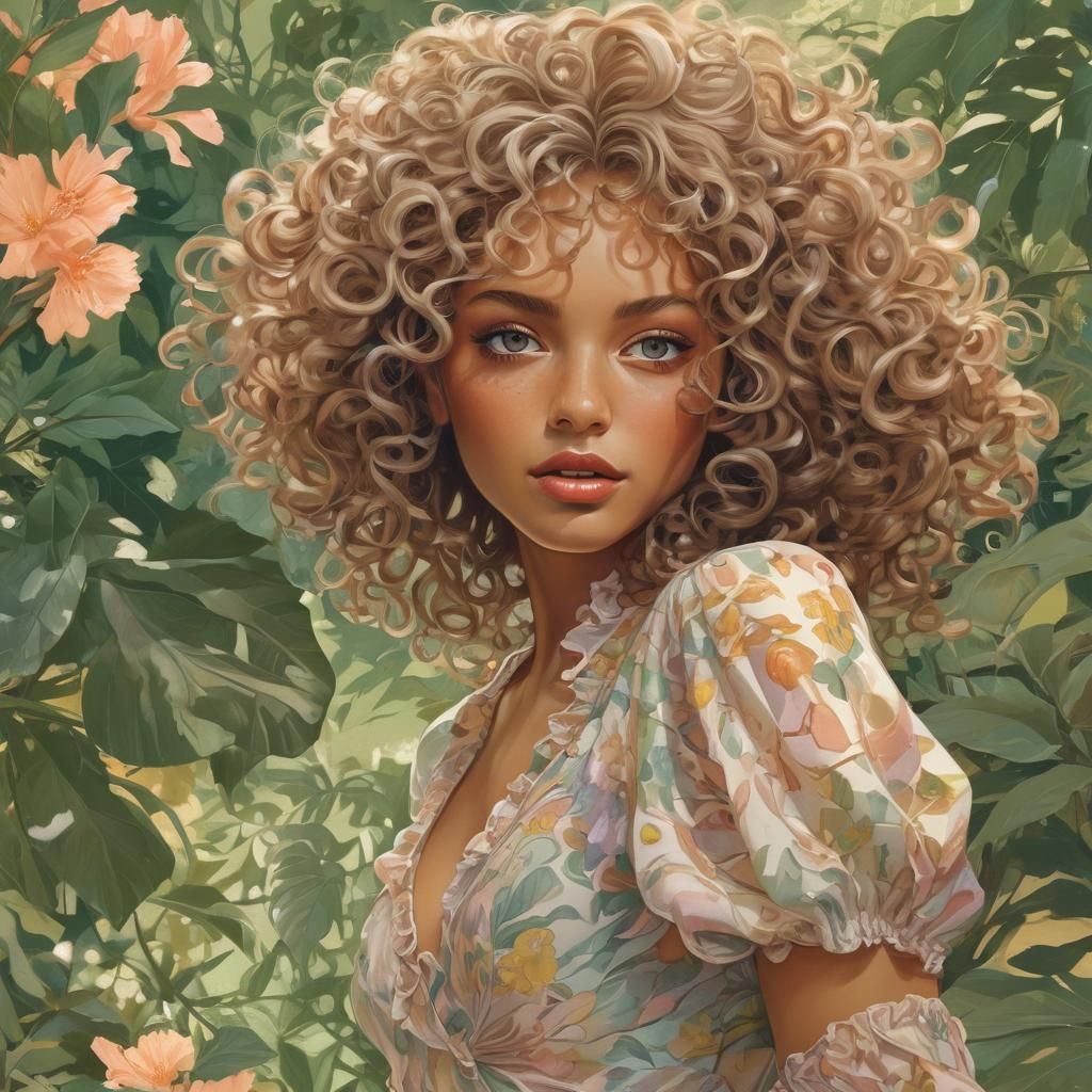 Whimsical Portrait of Woman in Retro Children's Book Style