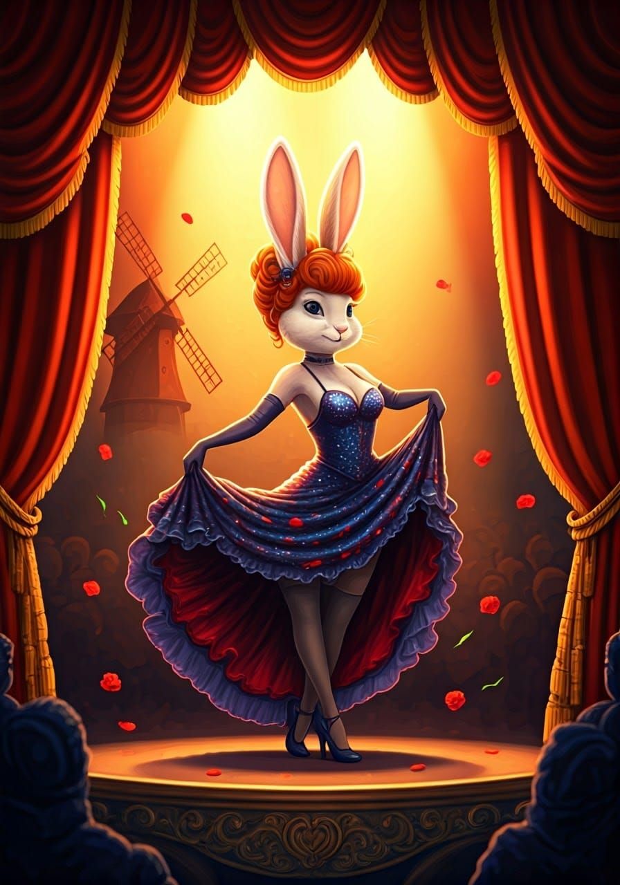 Rabbit Can-Can Dancer in French Cabaret Style