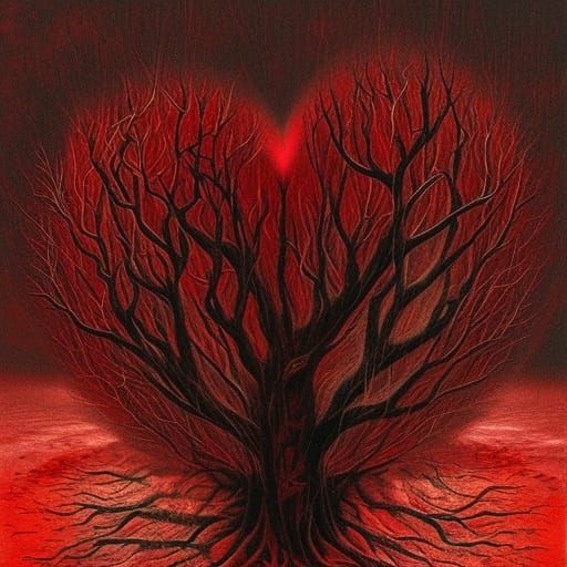 A beautiful and surreal scene of heartbreak and betrayal, broken heart, ripped up roots, sadness, being left alone, brok...
