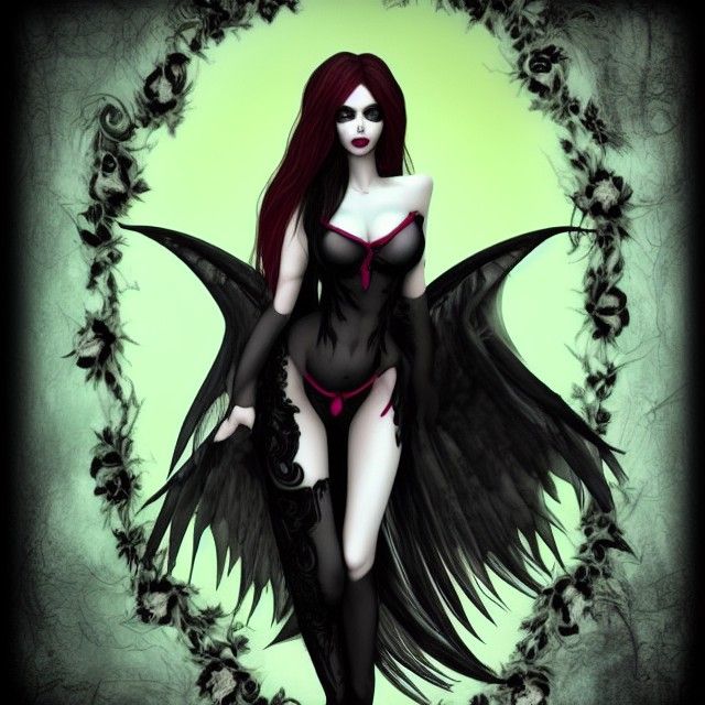 Demoness Lilith Portrait Among Black Roses