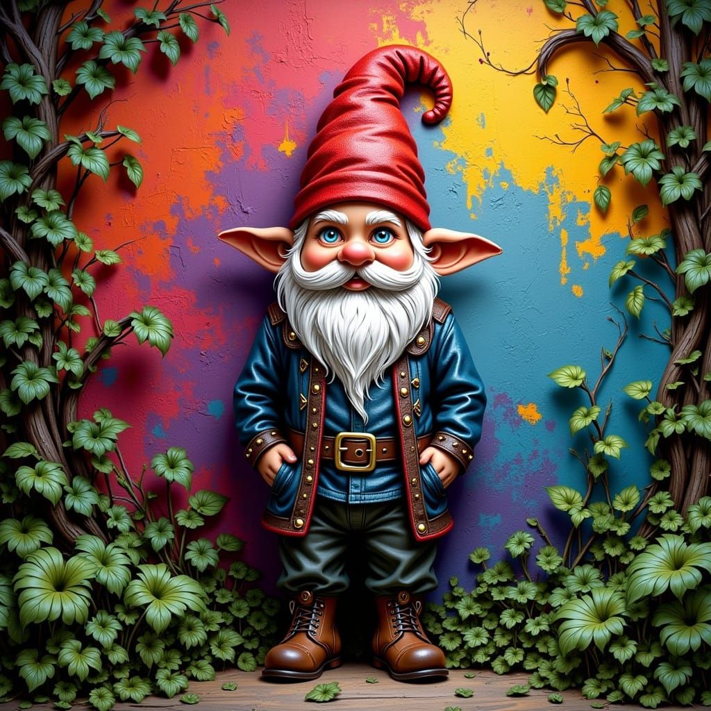 Whimsical Gnome Before a Vibrant Accent Wall