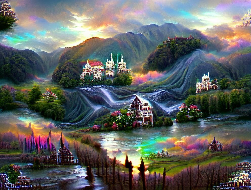 Fantasy Kingdom: Castle in a Valley at Sunset