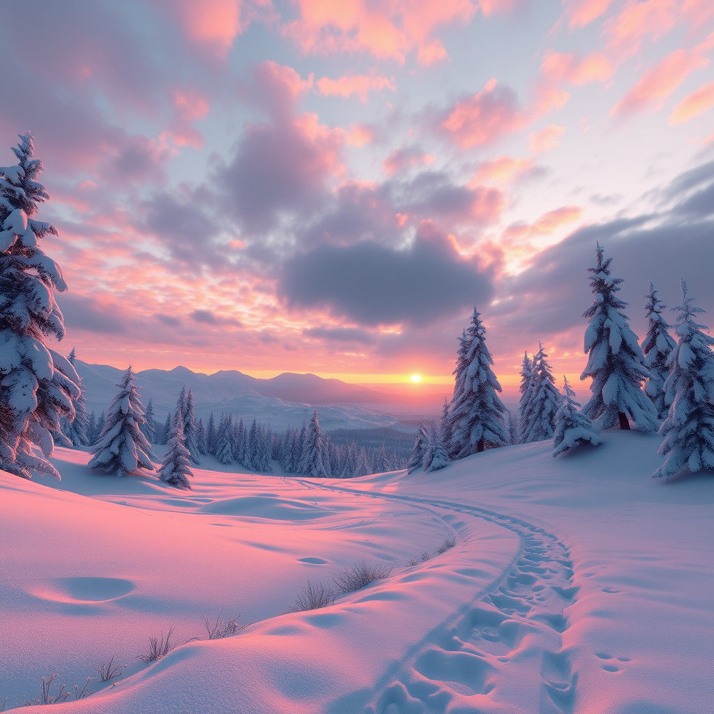 Winter Sunset Landscape in 8K Resolution